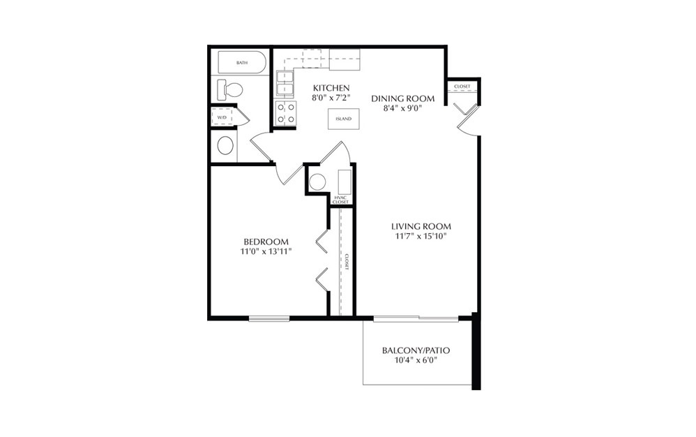 Cypress - 1 bedroom floorplan layout with 1 bath and 665 square feet.