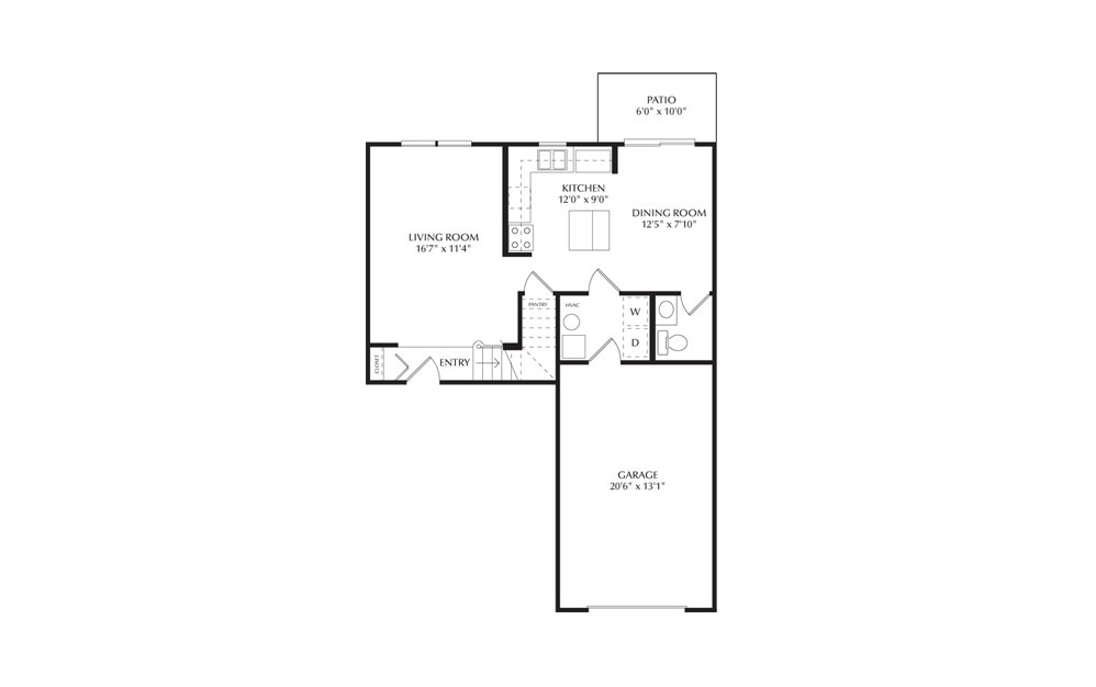 Hawthorne - 3 bedroom floorplan layout with 1.5 bath and 1248 square feet. (Floor 1)