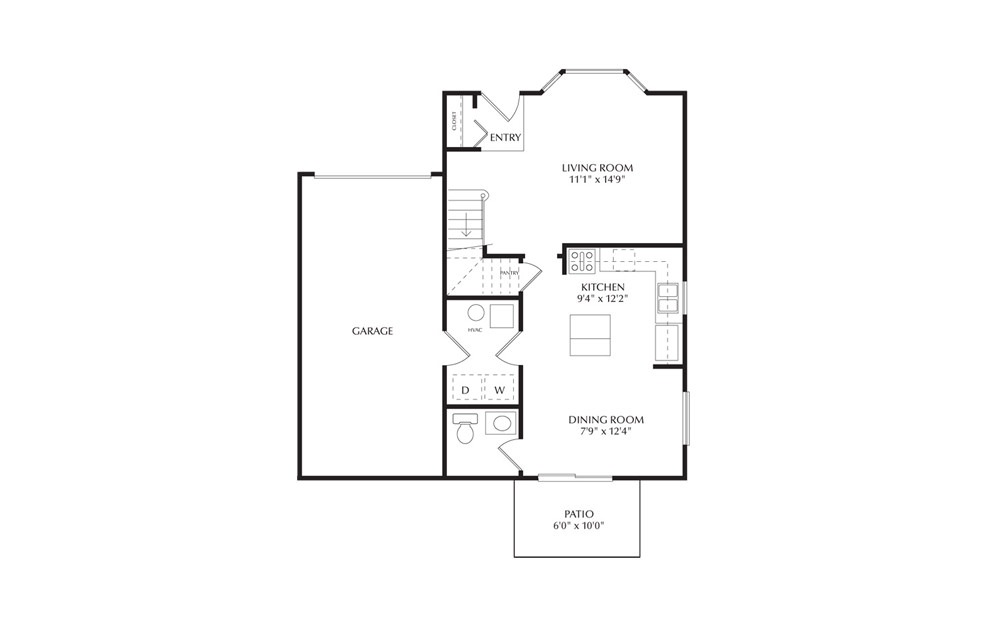 Maple - 3 bedroom floorplan layout with 1.5 bath and 1238 square feet. (Floor 1)